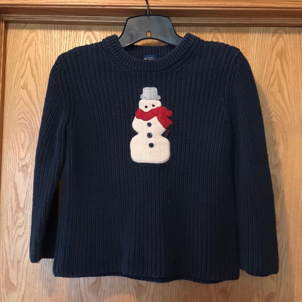 Rare Oshkosh Navy ribbed SNOWMAN appliqué winter cable knit sweater size 7 VGUC